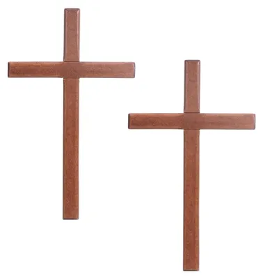 2 Holzwandkreuze 20x12 cm, Kreuzfiguren, Kokosbraun