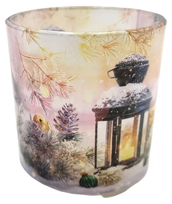 Image de Verre parfumé 65x75mm Bougie Parfum de Noël Lanterne 18h de combustion Motif de Noël