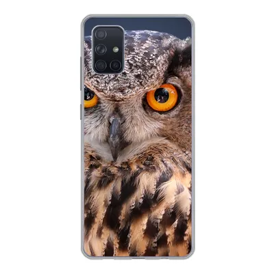 Produktbild von MuchoWow® Handyhülle Schutzhülle Hülle für Samsung Galaxy A71 Eine Nahaufnahme einer braunen Eule Silikon Softcase Handy Hülle - Kartenbesitzer