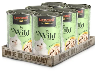 Produktbild von LEONARDO Nassfutter für Katzen mit Wild & extra Filet 6x400g