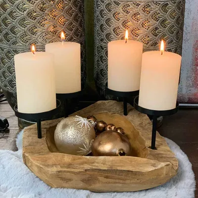 Produktbild von Adventskranz Holz rund Teakholz 4 Kerzenhalter Natur Tischleuchter Schale