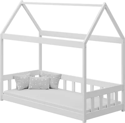 Produktbild von Hausbett Kinderbett Haus Weiß 80x160 – Kleinkindbett Holz für Jungen und Mädchen – Skandinavisches Design – Ohne Matratze
