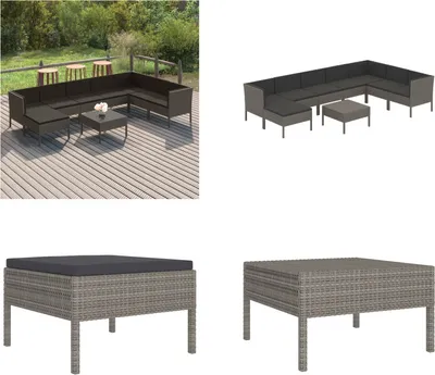 Produktbild von vidaXL 9 tlg. Garten Lounge Set mit Auflagen Poly Rattan Grau - Garten-Sofagarnitur - Garten-Sofagarnituren - Gartensofa-Set - Gartensofa-Sets