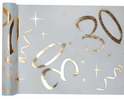 Produktbild von 30. Geburtstag weiss gold Tischläufer 5 m x 30 cm Zahl 30