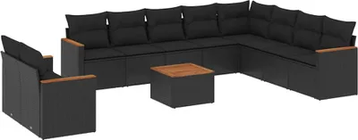 Produktbild von vidaXL 11-tlg. Garten-Sofagarnitur mit Kissen Schwarz Poly Rattan