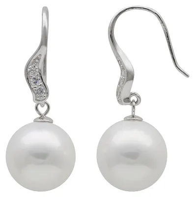 Produktbild von Ohrringe Ohrhänger mit großen Perlen Muschelkernperlen & Zirkonia weiß 925 Silber Damen
