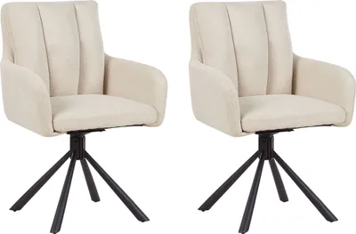 Produktbild von BELIANI Esszimmerstuhl 2er Set Hellbeige aus Stoff Gepolstert Drehbar mit Armlehnen Schwarze Metallbeine Retro Design Moderner Stil Polsterstühle