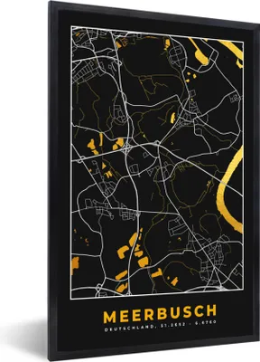 Produktbild von MuchoWow® Gerahmtes Poster Stadtplan - Deutschland - Gold - Meerbusch - Karte 40x60 cm - Poster mit Schwarzem Bilderrahmen Wandposter Rahmen Foto Bilder - Papierdruck - Wandbilder
