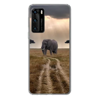 Produktbild von MuchoWow® Handyhülle Schutzhülle Hülle für Huawei P40 Elefant - Tiere - Wiese - Sonne Silikon Softcase Handy Hülle - Handytasche