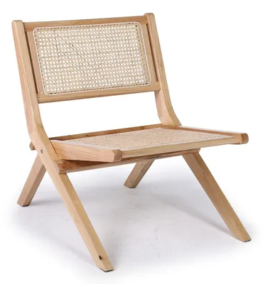 Image de MENZZO Chaise pliante Masdam Bois massif naturel et cannage en rotin