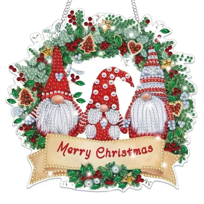 Produktbild von 5D Diamond Painting Weihnachten Anhänger Bastelset für Kinder und Erwachsene, Hängendes Fensterbild Gnom, Party Deko