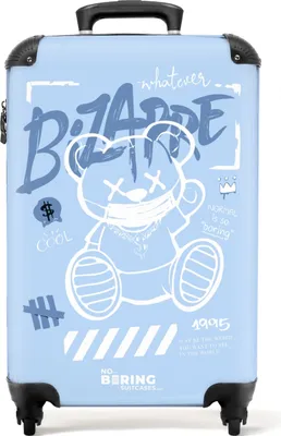 Obrázek produktu pro NoBoringSuitcases.com Příruční kufr z tvrdé skořepiny 55x35x20 cm, 36L, barevné graffiti potisky: Modrý - medvídek, cestovní kufr na 4 kolečkách
