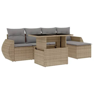 Produktbild von 6-tlg. Garten-Sofagarnitur mit Kissen Beige Poly Rattan