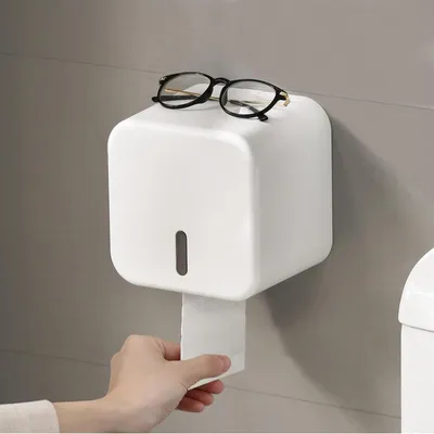 Image de Support mural de papier toilette - adhésif - étanche - 1 pièce - blanc