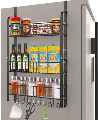 Produktbild von Unyqoos ® Küchenregal zur Wandmontage aus hochwertigem Stahl, 3 Etagen, 8 Haken, platzsparend und stabil