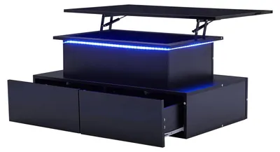 Produktbild von Wohnzimmertisch - Couchtisch - Modernes Hochglanz-Design - LED Beleuchtung - 4 Schubladen mit Stauraum - 90×55×41 cm - Schwarz