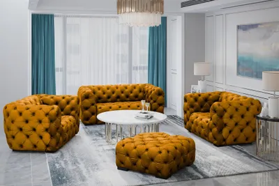 Produktbild von Sofaset Designersofa NATALIE 2-1-1 in Stoff Riviera Goldgelb