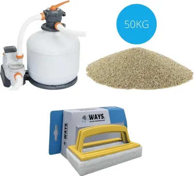Immagine prodotto di Bestway - Pompa per filtri a sabbia 11355 L/u & sabbia filtrante 50 kg & spazzola WAYS