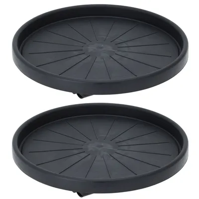 Produktbild von 2er Set Kunststoff Pflanzenroller Rund Ø 35 cm Anthrazit mit 4 Rollen Tragkraft 50 KG Blumenroller Blumentopf Rollbrett
