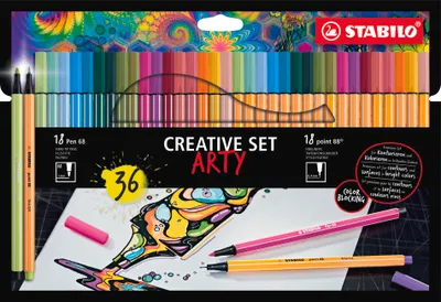 Produktbild von STABILO Fineliner & Premium-Filzstifte -  point 88 & Pen 68 - ARTY - 36er Pack - 17x po…