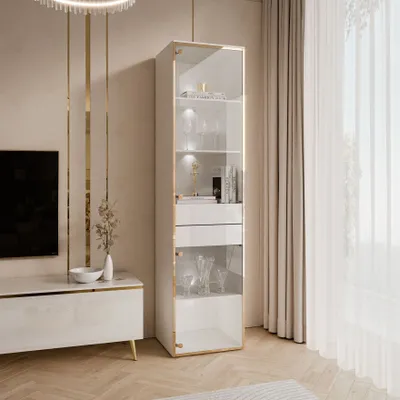 Obrázok produktu pre Vitrína AURORA biela / biely vysoký lesk s LED osvetlením, voľne stojaca
