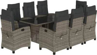 Obrázek produktu pro vidaXL 9dílný zahradní jídelní set s polštáři Grey Poly Rattan