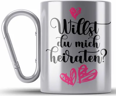 Produktbild von Trendation - Heiratsantrag Ideen Überraschung Mann Frau Heiratsantragsgeschenk Gechenke Edelstahl Tasse Karabiner Verlobung Heiraten (Silber)