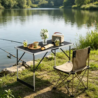 Produktbild von Höhenverstellbarer Campingtisch, klappbar, Outdoor-Mahlzeit- & Gartentisch, leicht und tragbar für Garten, Camping & Terrasse