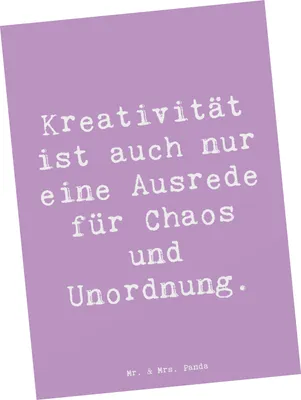 Produktbild von Mr. & Mrs. Panda Postkarte Spruch Kreativität und Chaos - Lavendeltraum - Geschenk, Humor, kreative Freiheit, Postkarten, Ansichtskarten, Ansichtskarte, Motivation, Zitat