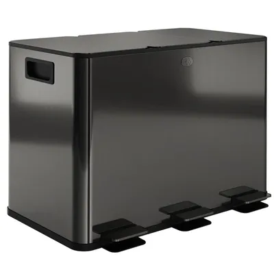 Produktbild von Mülleimer mit Fußpedal – mit 3 Fächern à 20 Liter, geruchshemmendem Deckel, fingerabdruckresistent, abnehmbar – 61,9 x 36,6 x 43,2 cm – Schwarz