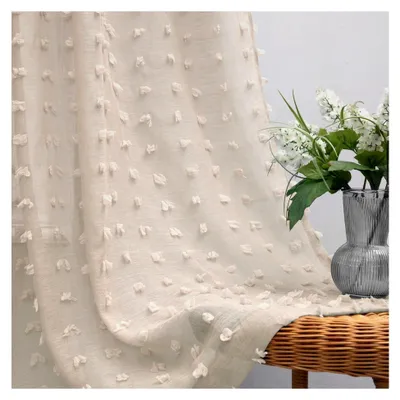 Produktbild von Hellbraune Vorhänge, 244 cm lang für Schlafzimmer, weiche Pompom-Boho-Vorhänge, leicht und durchsichtig, für Wohnzimmer, Zuhause, Büro, Grau/Beige, 132 x 244 cm, 2 Paneele