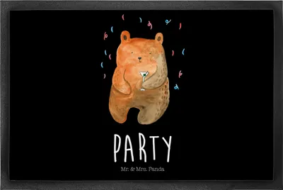 Produktbild von Mr. & Mrs. Panda fußmatte Bär Party 50 x 75 cm - Schwarz - Geschenk, Schmutzmatte, Bodenvorleger, Geburtstag, Teddy, Schmutzfangmatte, Gute Laune, Geburtstagsgeschenk