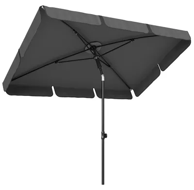 Produktbild von Sonnenschirm rechteckig Balkonschirm mit 3-facher Neigung Strandschirm mit 8 Streben 183x122x222 cm Dunkelgrau