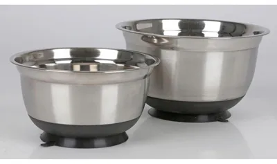 Produktbild von Edelstahl Rührschüssel 2er Set 18 cm und 22 cm mit Saugnapfboden Griffrand Küchenschüssel Set 6 Stück
