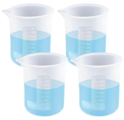 Obrázek produktu pro Silikonové odměrky, 150 ml, 4 kusy, s měřicí stupnicí, vhodné pro prací prostředky, kuchyň a laboratoř