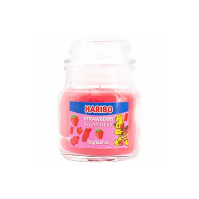 Produktbild von Haribo Duftkerze Strawberry Happiness Mini, Kerze im Glas, Erdbeere Duft, 85 g