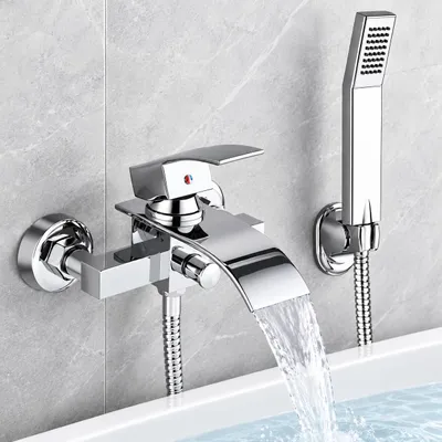 Produktbild von Badewannenarmatur, Brausegarnitur, Duscharmatur mit Handbrause, Wannenarmatur, Wasserfall klassische Badewannen Armaturen Set
