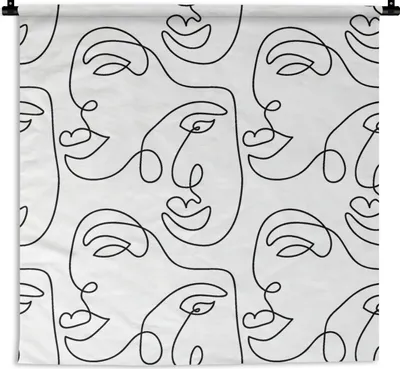 Produktbild von MuchoWow® Wandteppich Wandbehang Strichzeichnungen - Muster - Schwarz und Weiß 60x60 cm Tapisserie Dekoration Wandtuch - Dekorationen - Wand Decke