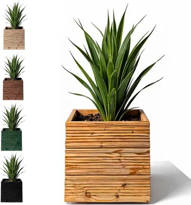 Obrázok produktu pre Floranica kvetináč z smrekovcového dreva, 50 x 53 cm, hranatý drevený kvetináč, kvetináč na rastliny pre interiér aj exteriér, Prírodný