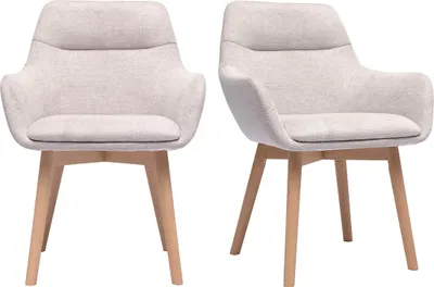 Produktbild von Miliboo - Stoffstühle mit Texturiertem Beige Samteffekt und hellem Holz (2er-Set) ALESS
