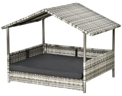 Obrázok produktu pre Pesí búdok – Vyvýšená psia posteľ so strechou | Farba: Sivá | Rozmery: 69 x 98 x 70 cm