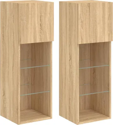 Produktbild von vidaXL TV-Schränke mit LED-Leuchten 2 Stk. Sonoma-Eiche 30,5x30x90 cm