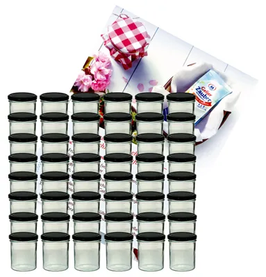 Obrázek produktu pro sada 48 sklenic na džem 350 ml zavařovací sklenice Do 82 černé víčko včetně brožury s recepty