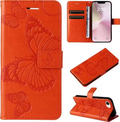 Produktbild von Mobigear Butterfly iPhone 16e Hülle Klapphülle Geldbörse - Orange