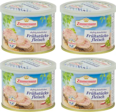 Produktbild von Food-United bayerische Dosenwurst 4x200g Döschen, Frühstücksfleisch, GQB "e Qualität Bayern"  von ZIMMERMANN Fleischwerke, passend für Brotzeit und Bier