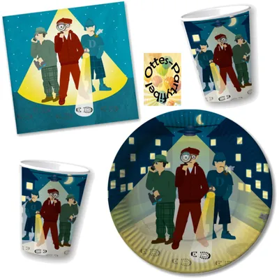 Produktbild von Detektiv-Party-Set 36tlg. für 8 Spürnasen : 8 Teller 8 Becher 20 Servietten