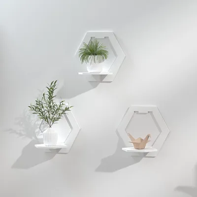 Immagine prodotto di LEcylankEr mensola a muro, bianco, set di 3, mensola galleggiante, bianco, facile da montare, 29 x 29 x 18 cm, PVC, mensola pratica e decorativa per