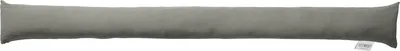 A long, gray draft stopper lies horizontally on a white background.