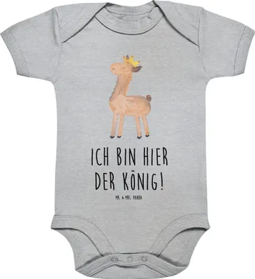 Produktbild von Mr. & Mrs. Panda babykleidung body Lama König 12. - 18. Monat - Heather Grey - Geschenk, Mama, overall baby, Freundin, Abitur, Babybody, Papa, Kurzarmbody, Lamas
