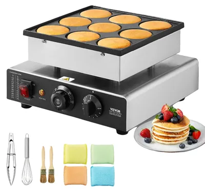 Productafbeelding van VEVOR Mini-pannenkoekenmachine voor commercieel gebruik, kleine pannenkoekenmachine, 9 stuks, diameter 76 mm, Dorayaki-bakmachine, 850 W, met temperatuur- en tijdregeling, geschikt voor keukens, cafés en restaurants